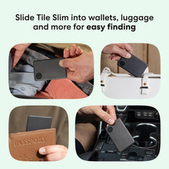 Life360 Tile Slim detalle del grosor y diseño plano que ocupa poco espacio