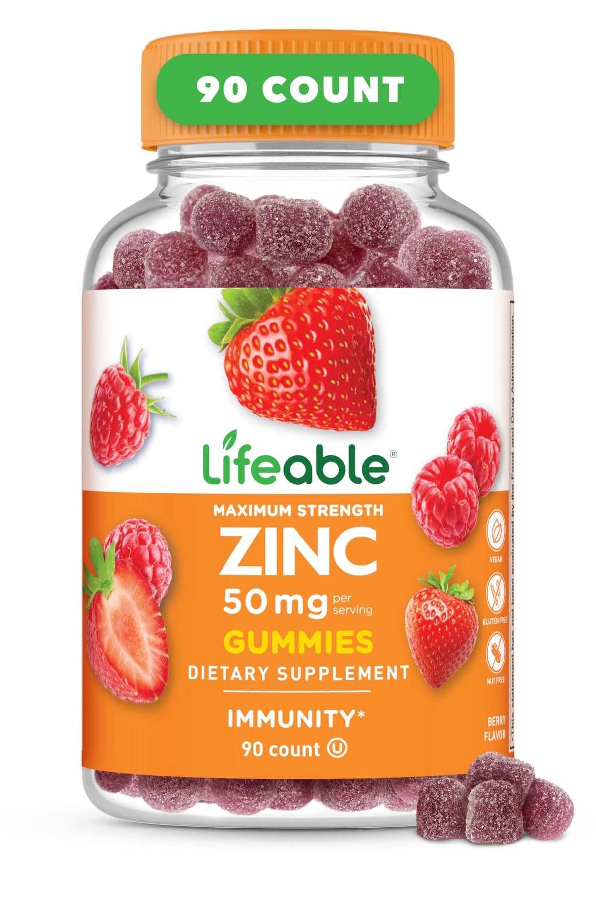 Lifeable envase frontal mostrando 90 gomitas y beneficio conveniencia