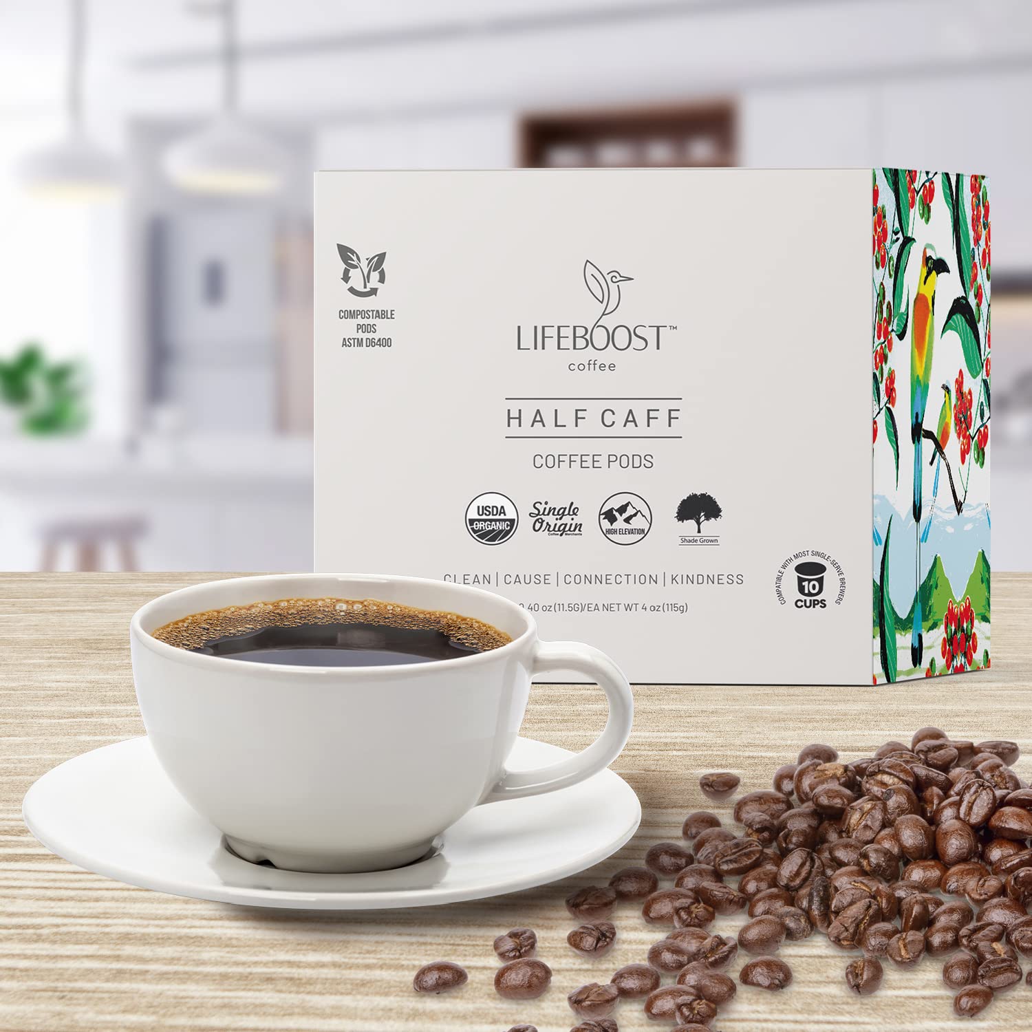 LIFEBOOST cápsula insertada en máquina Keurig lista para usar