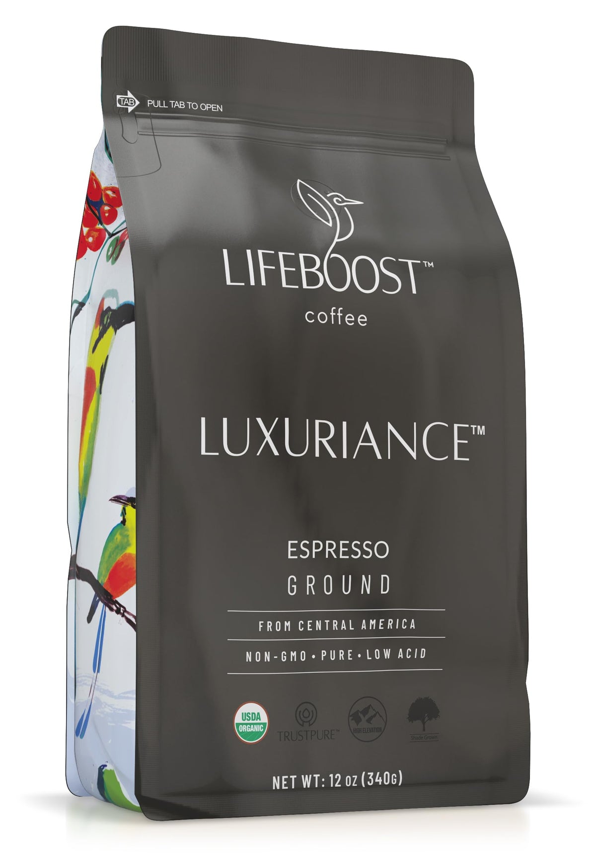 LIFEBOOST frente del empaque 12oz mostrando sello orgánico y beneficio de pureza