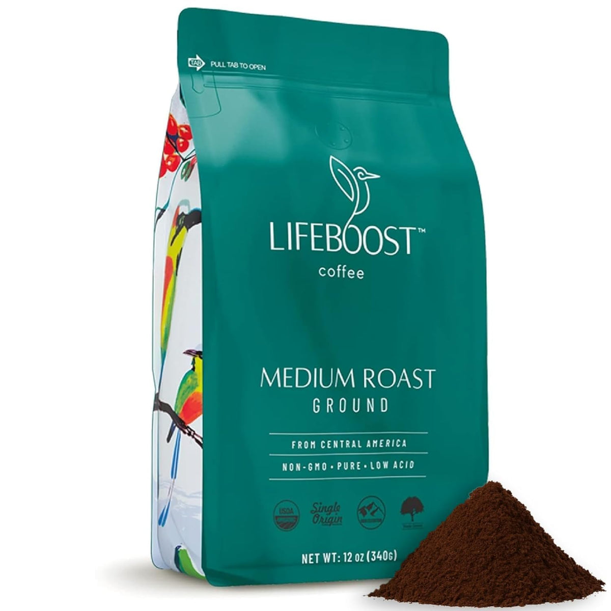 LIFEBOOST frente del empaque mostrando sello orgánico y beneficio de pureza