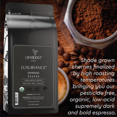 LIFEBOOST detalle del molido de espresso resaltando textura para extracción consistente