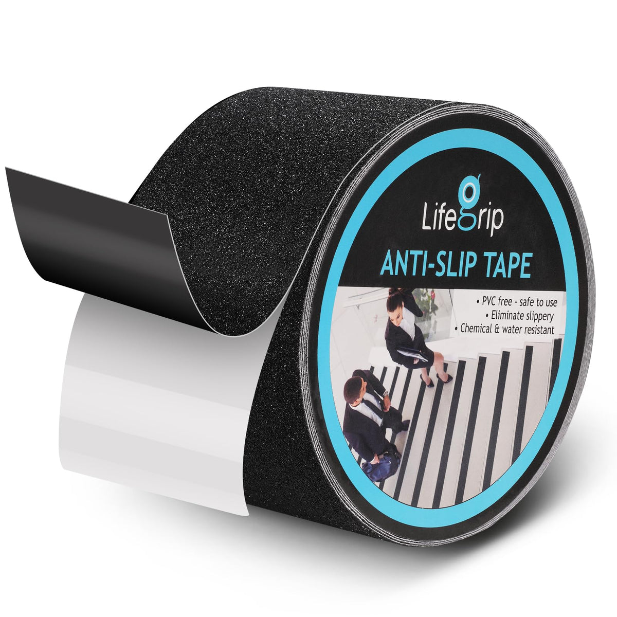 LifeGrip Stay on Track vista frontal del rollo y embalaje mostrando tamaño