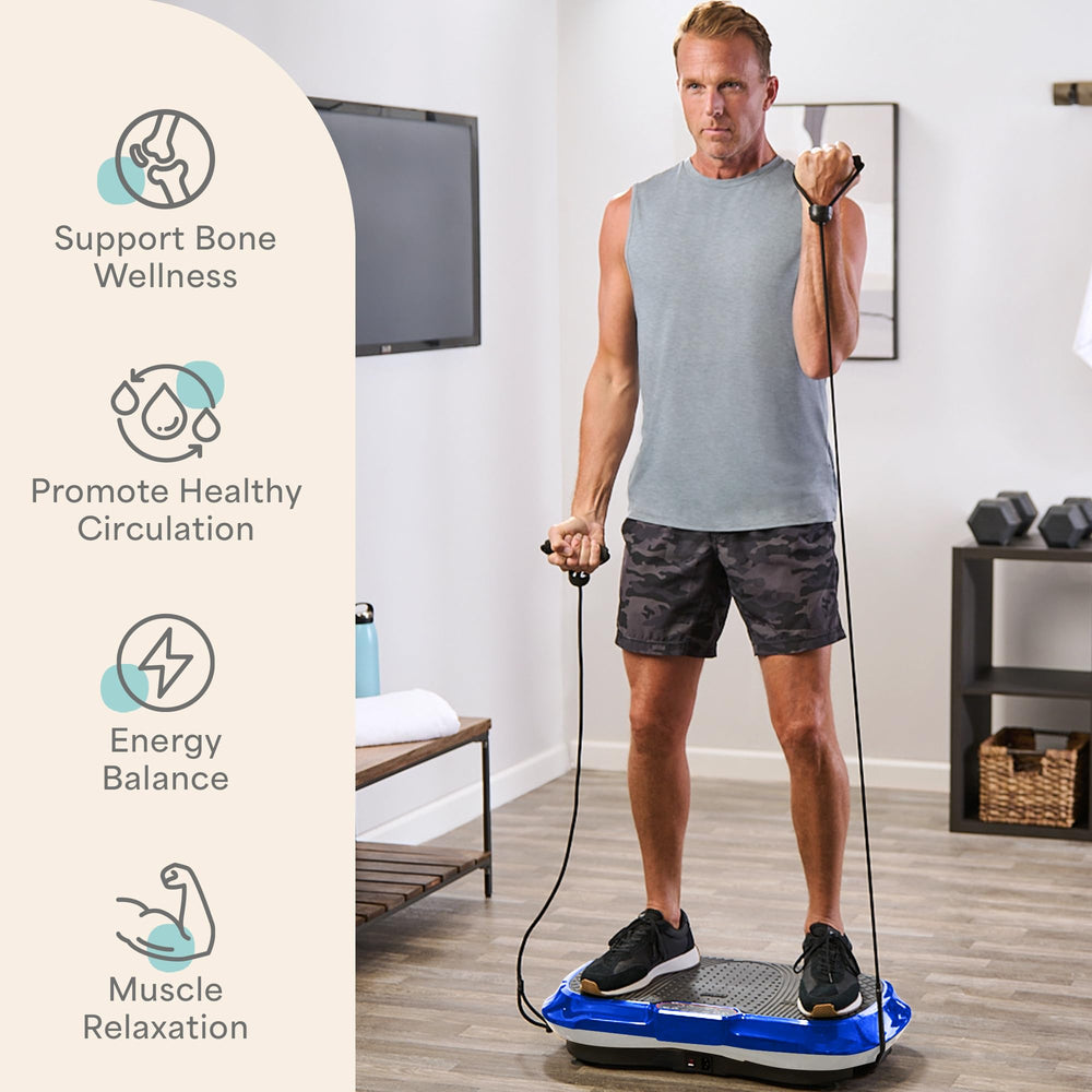 LifePro Waver persona de pie usando la plataforma para activar músculos