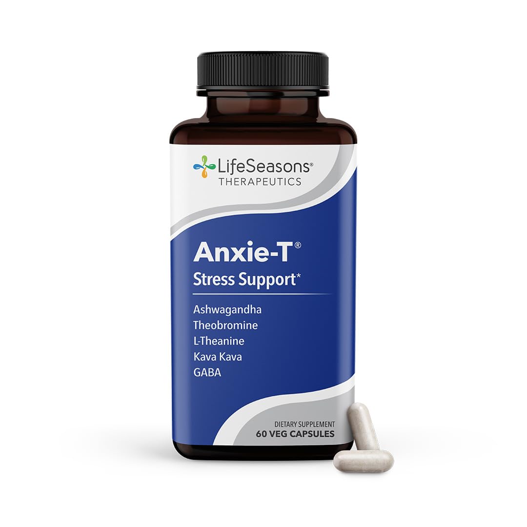 LifeSeasons Anxie-T frasco delantero mostrando etiqueta y beneficios