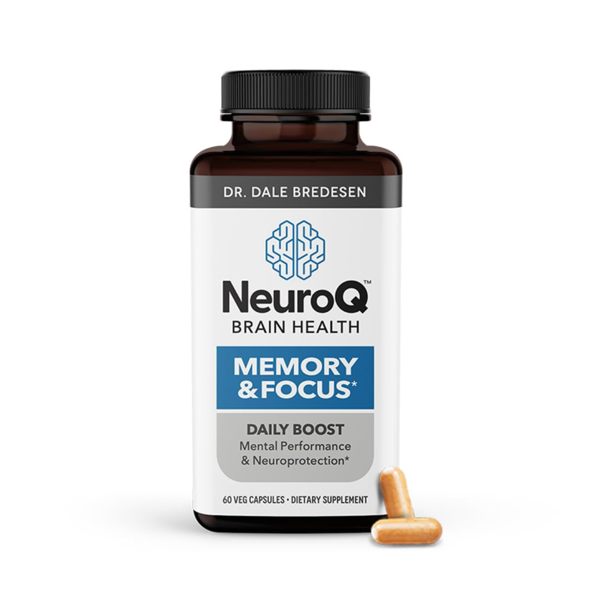 LifeSeasons frasco frontal de NeuroQ mostrando etiqueta clara y beneficios