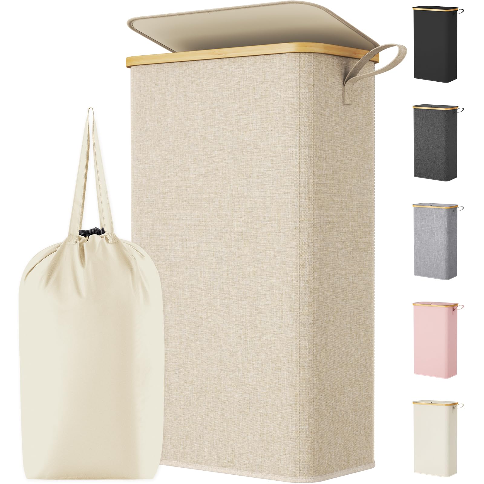 Lifewit cesto frontal beige mostrando su forma estrecha y capacidad
