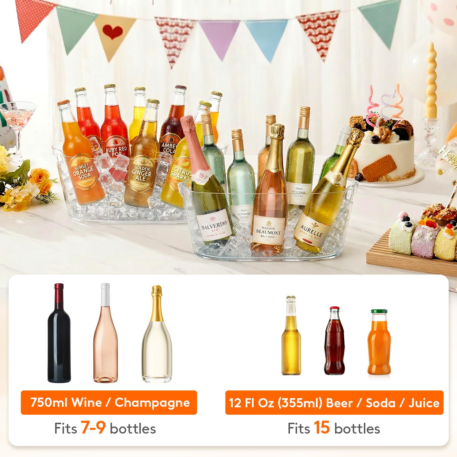 Lifewit cubeta en uso en una mesa de fiesta para enfriar bebidas