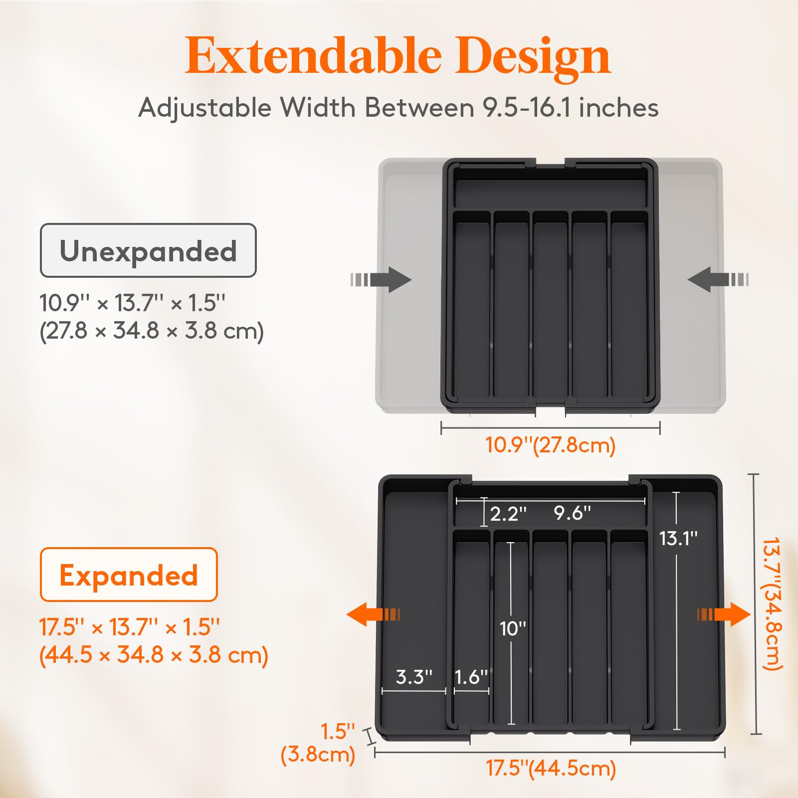 Lifewit bandeja dentro de cajón con cubiertos ordenados y accesibles