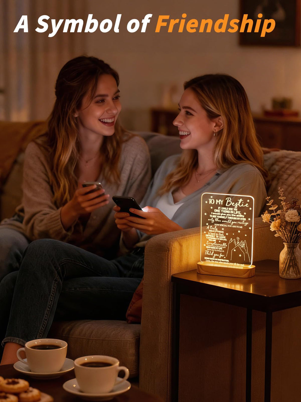 Lightzz lámpara encendida en mesita creando luz cálida y acogedora