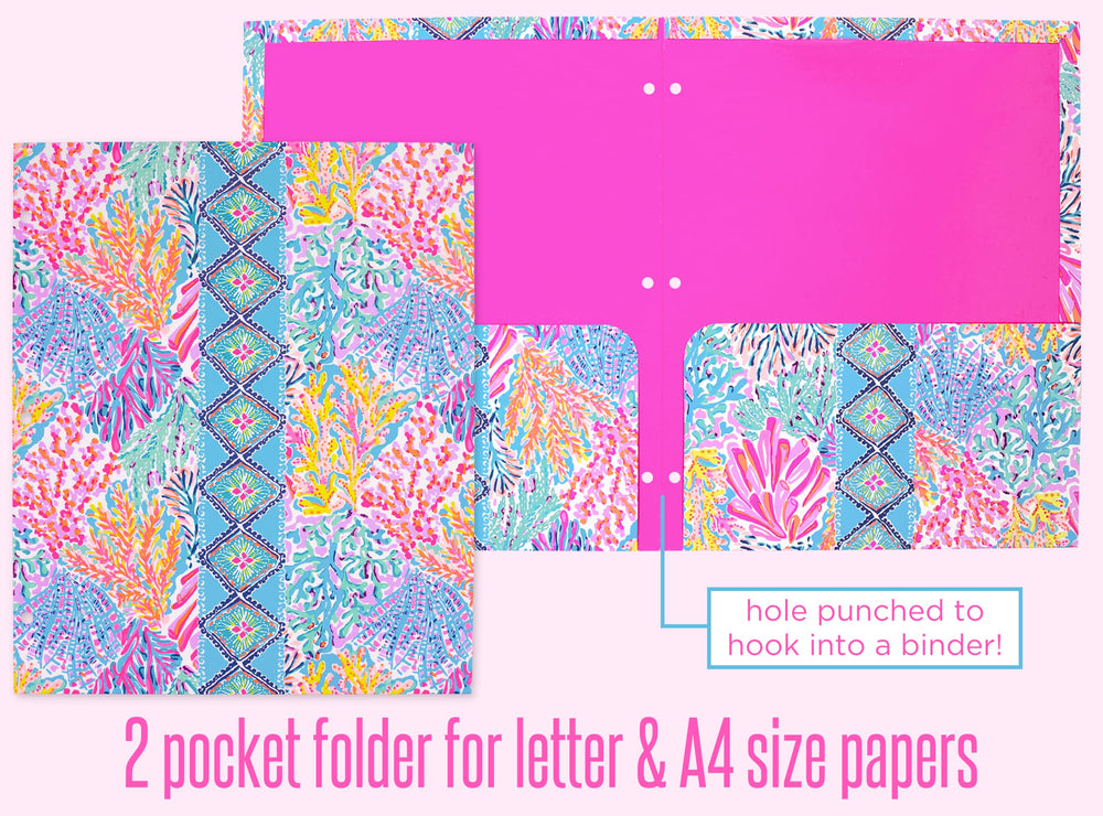 Lilly Pulitzer carpeta abierta con bolsillos dobles y huecos para 3 anillas funcionales