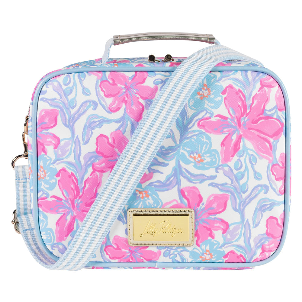 Lilly Pulitzer vista frontal con estampado Beachside Haven y cierre seguro, estilo distintivo