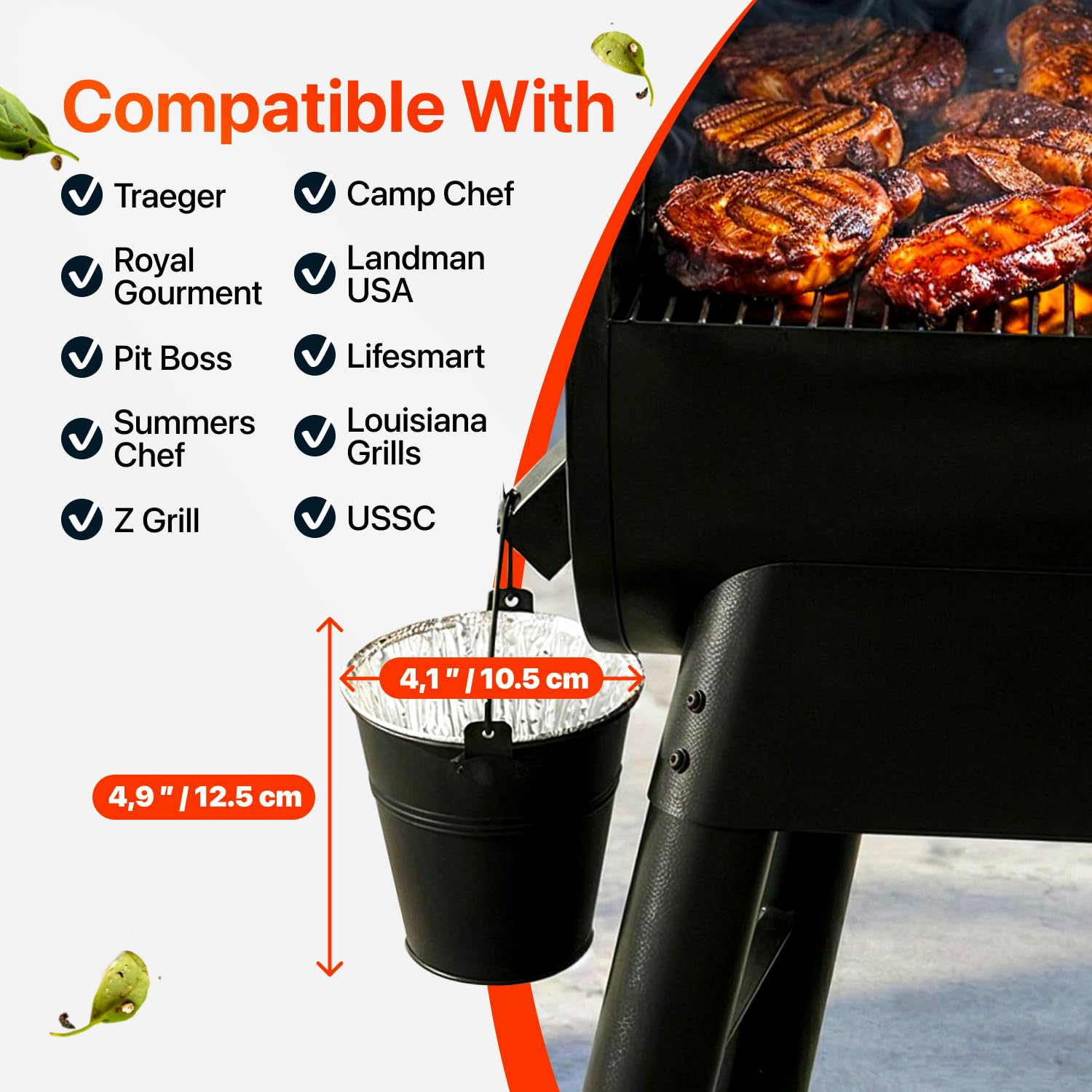 Linda's Essentials cubo colocado en parrilla pellet demostrando compatibilidad y orden