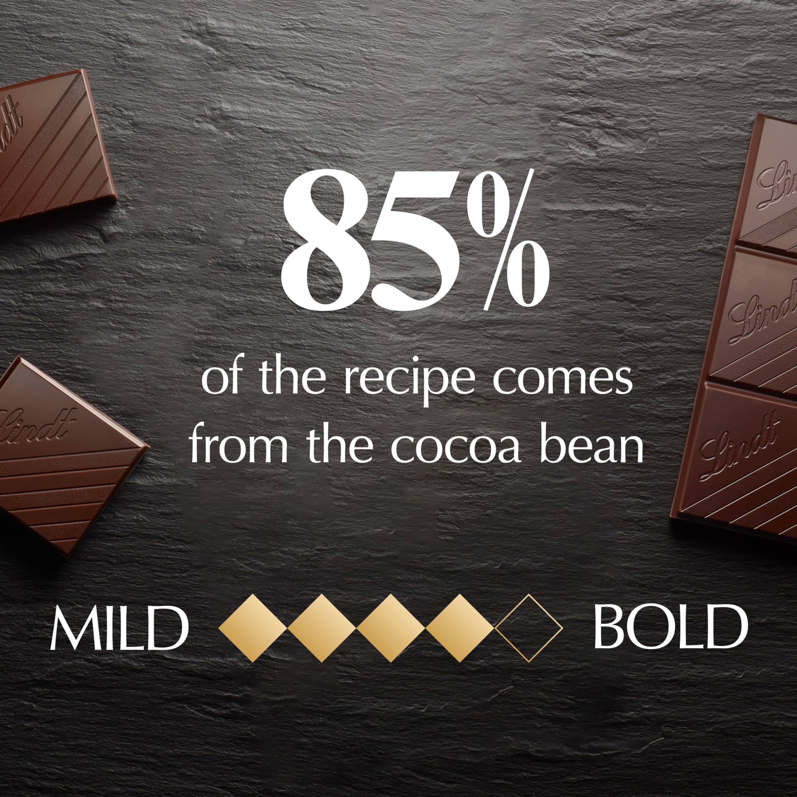 Lindt barra abierta mostrando interior y estructura de cacao intenso