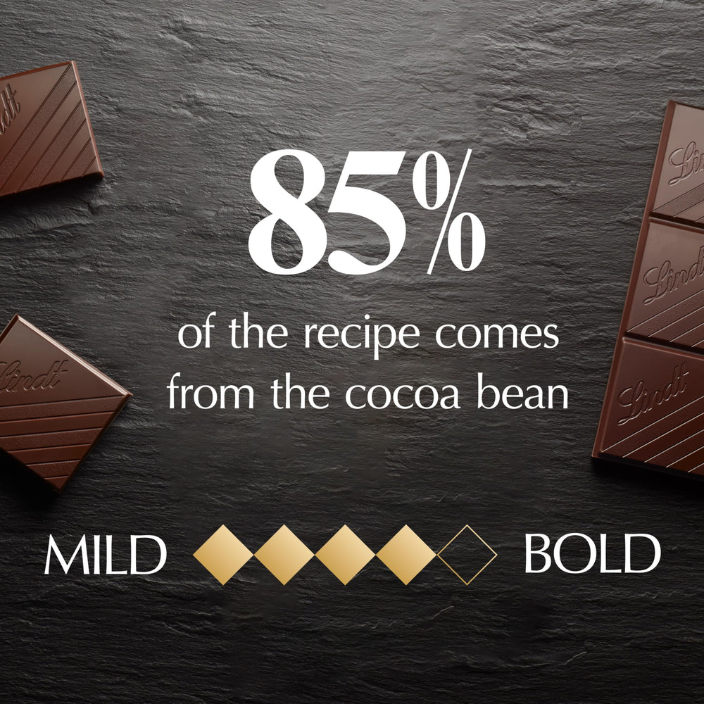Lindt barra abierta mostrando interior y estructura de cacao intenso