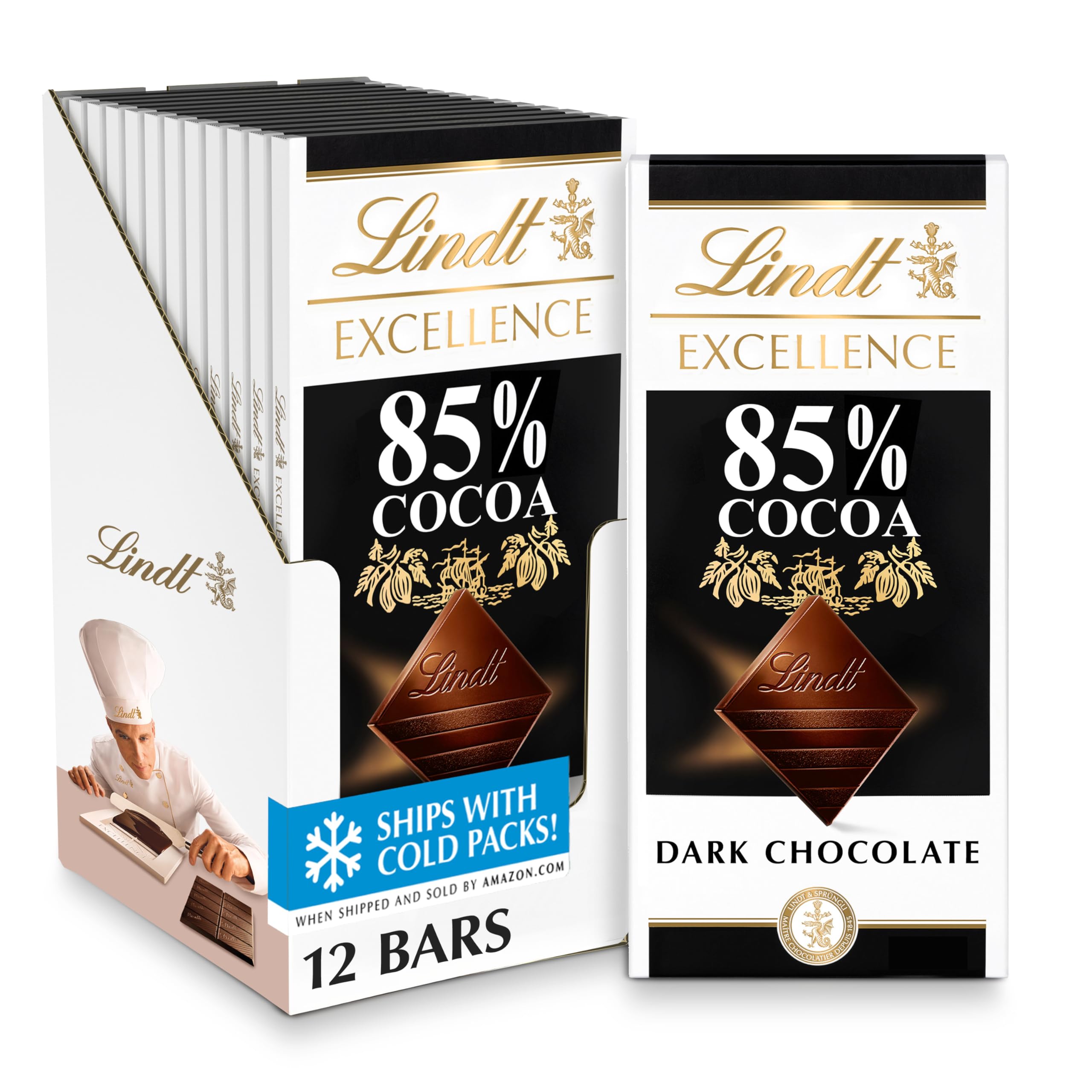 Lindt empaque frontal mostrando diseño y cantidad, perfecta presentación