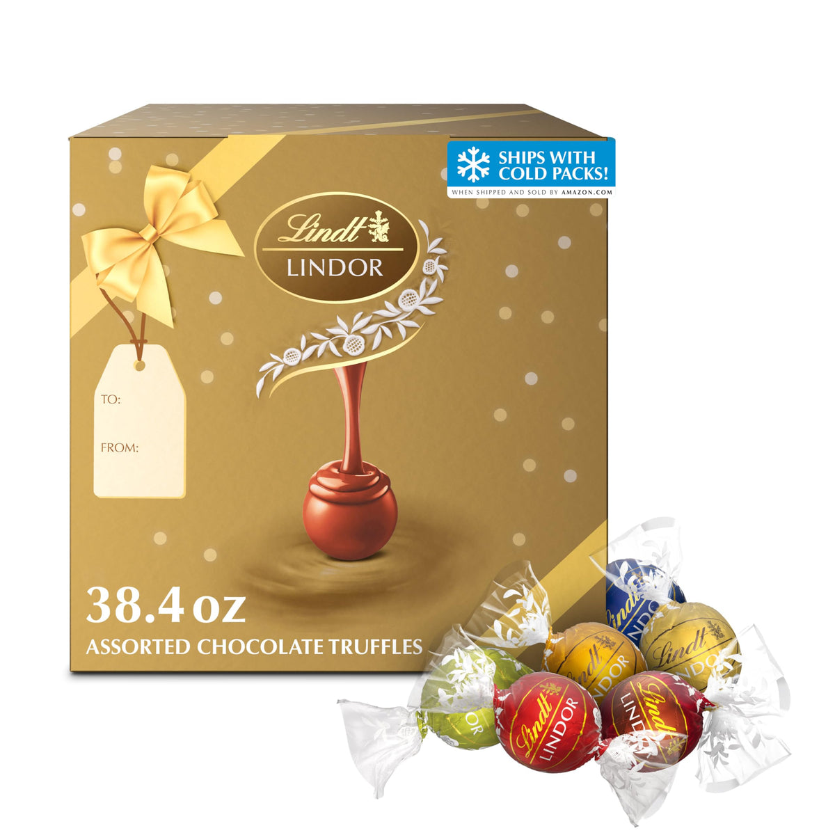 Lindt LINDOR caja frontal lista para regalar con mezcla de sabores