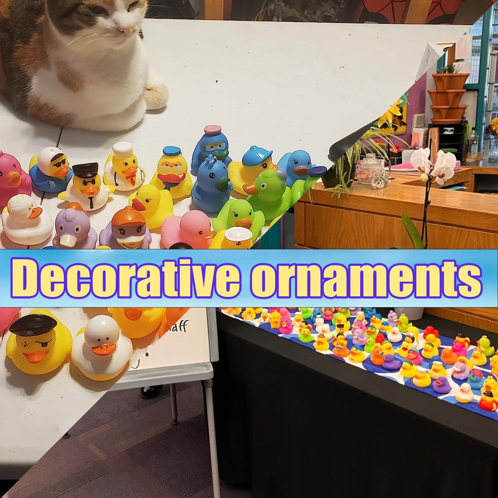 LINICE patitos en mesa de fiesta como decoración y recuerdos coloridos