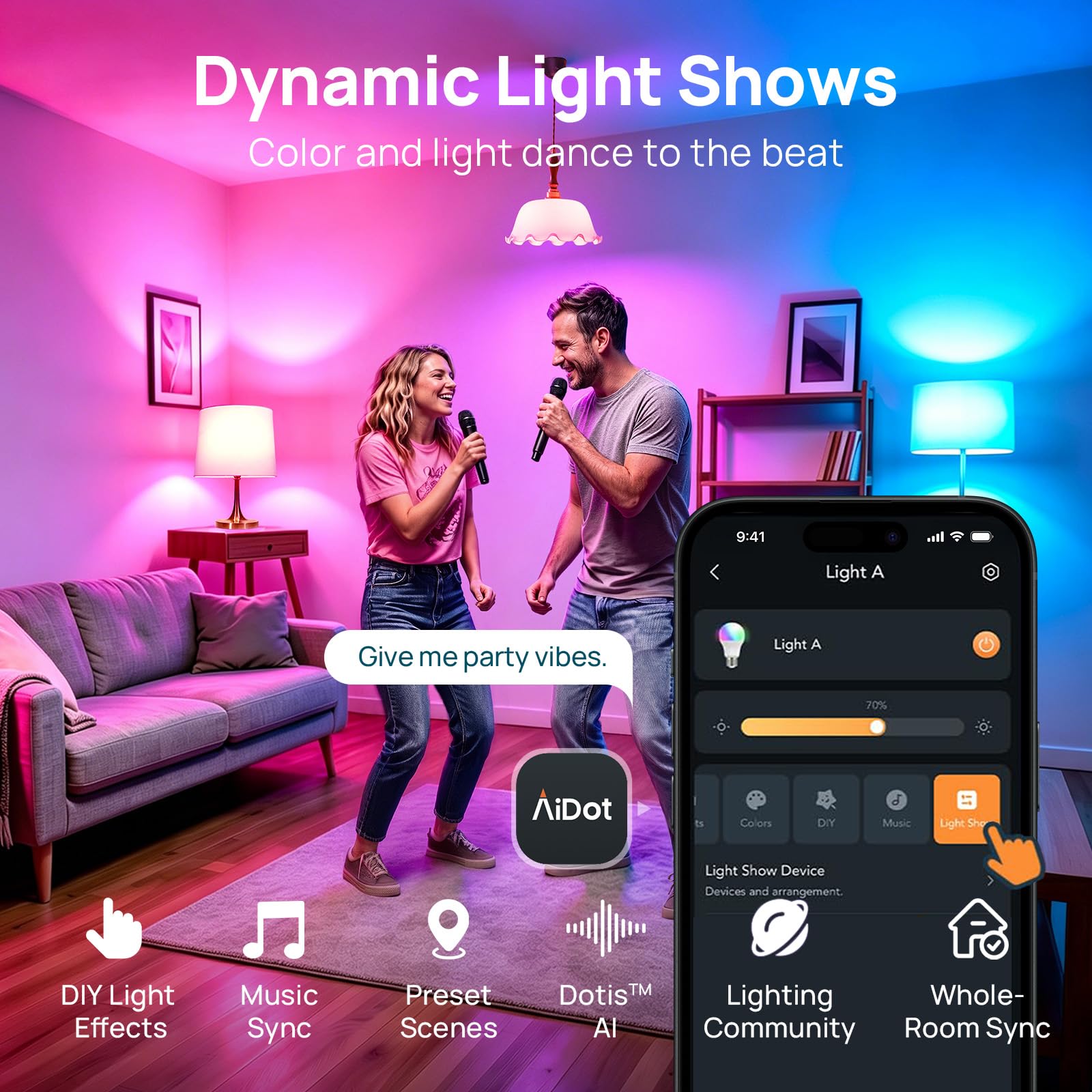 Linkind muestra de cambio de color realzando opciones RGB