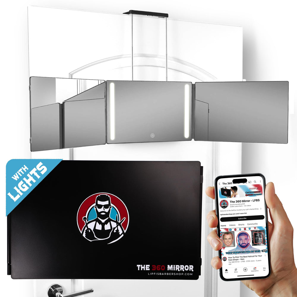 LIPFISBARBERSHOP.COM espejo 3 vías frontal mostrando claridad y ventaja profesional