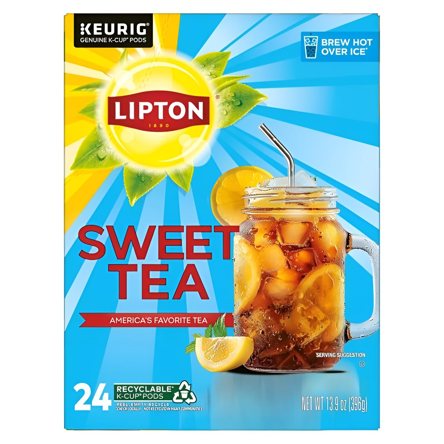 Lipton paquete frontal de K-Cup mostrando diseño y cantidad 24, conveniencia rápida