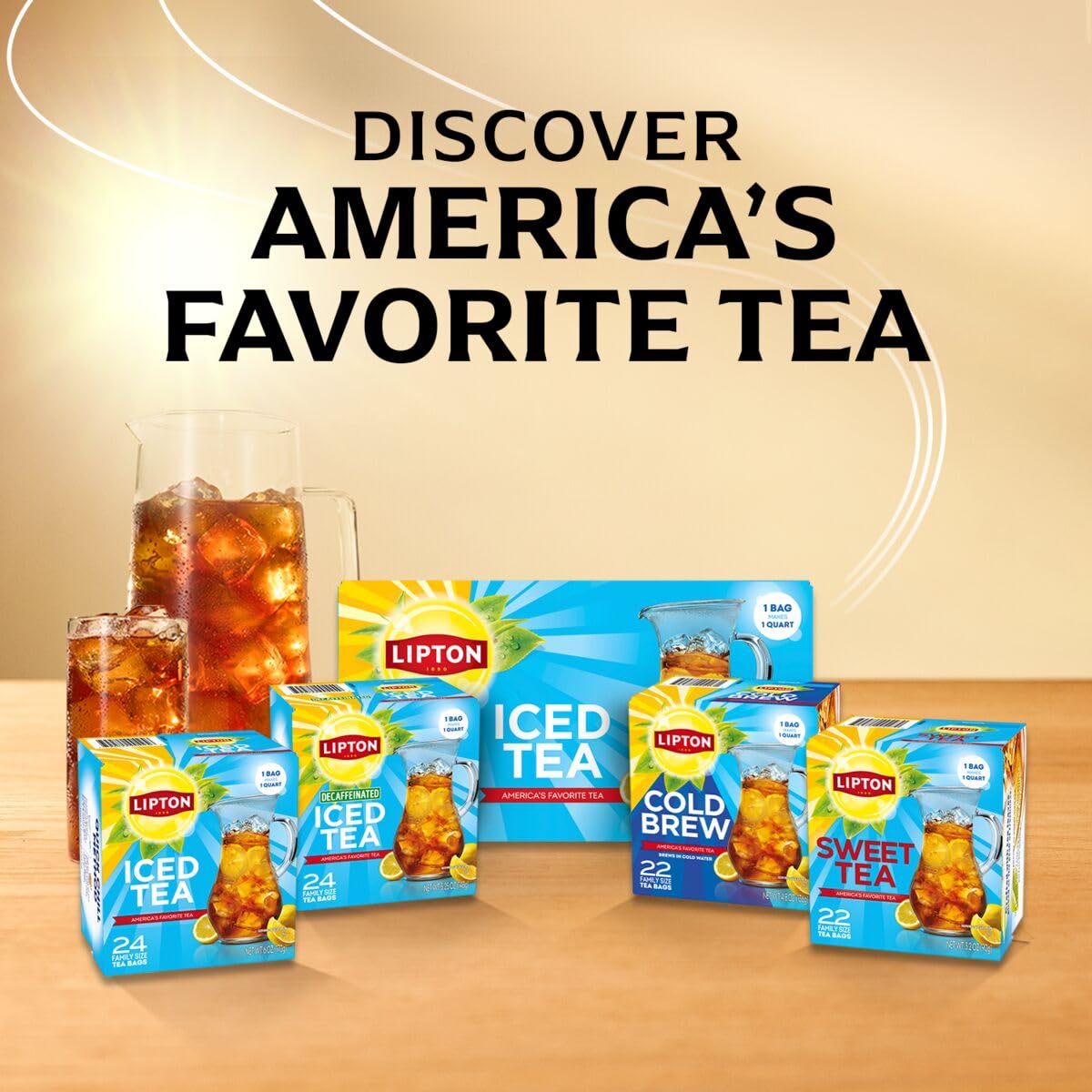 Lipton jarra de té en mesa familiar lista para servir y compartir