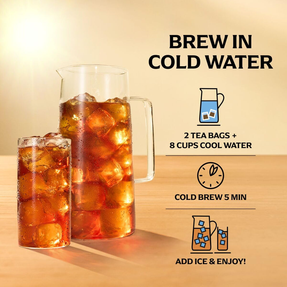 Lipton vertiendo agua fría sobre bolsitas ilustrando método cold brew rápido