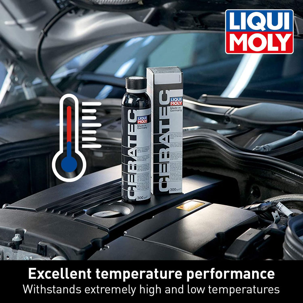 LIQUI MOLY envase Cera Tec junto a una mano para comparar tamaño y dosificación fácil