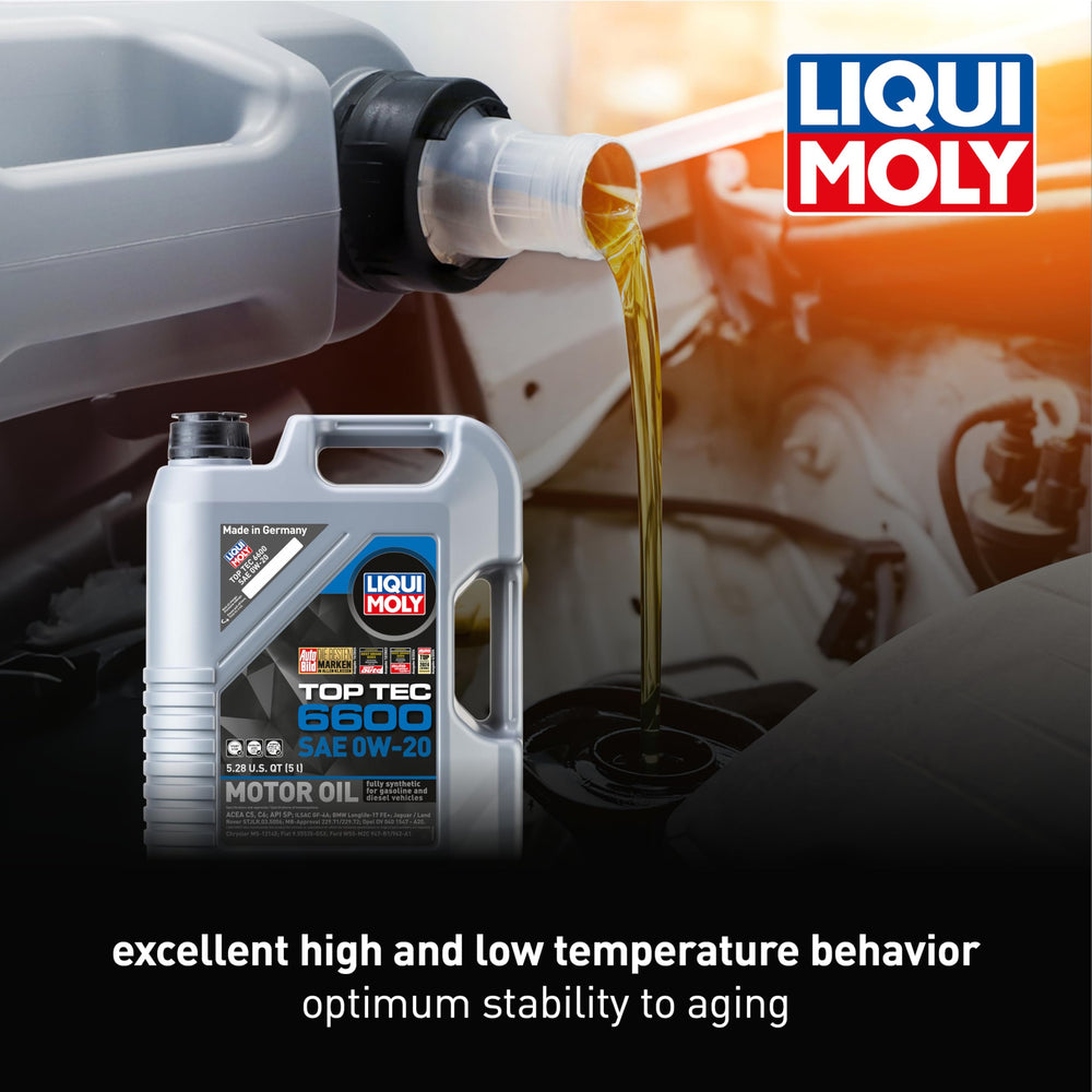 Liqui Moly textura del aceite 0W-20 demostrando fluidez y baja fricción