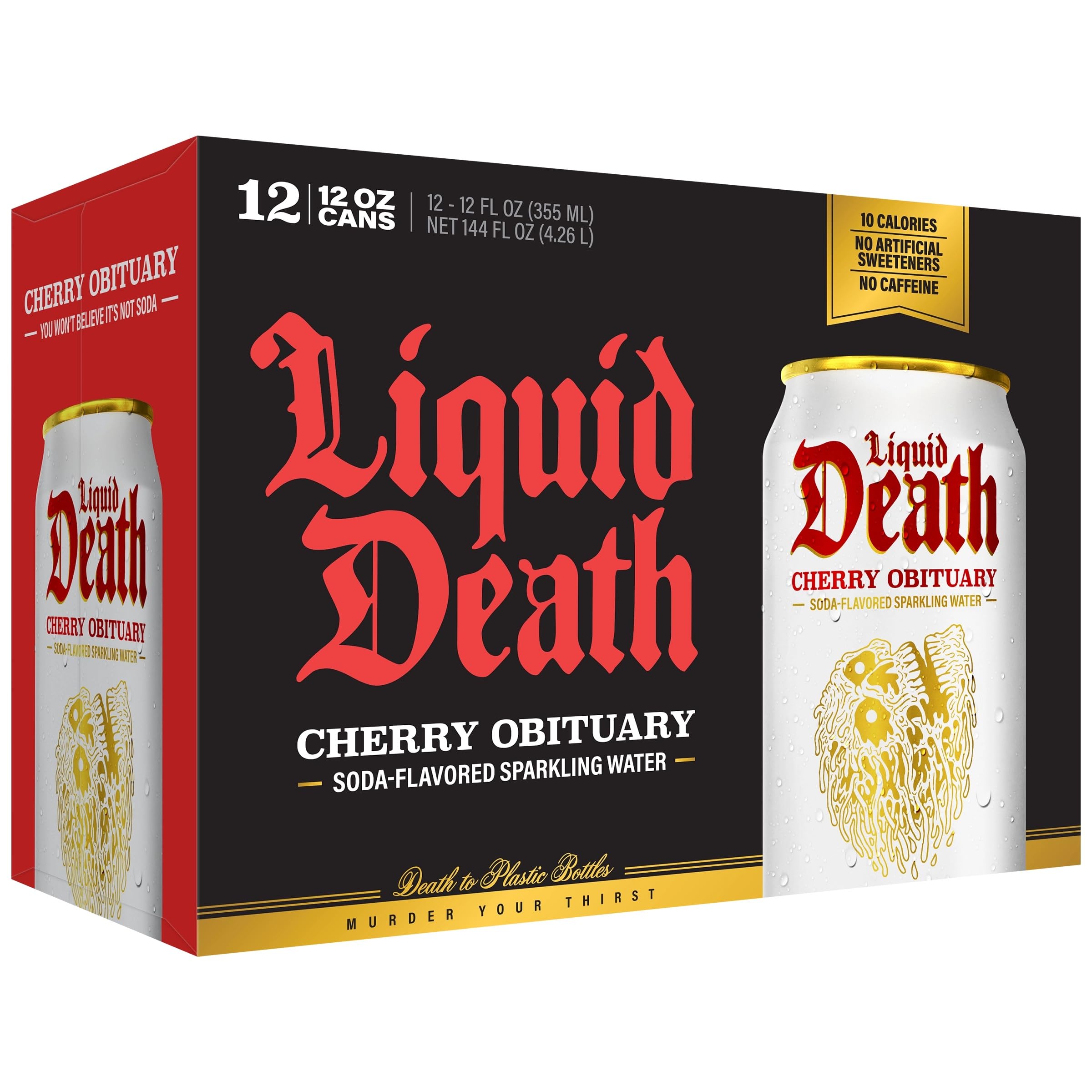 Liquid Death lata sobre pila de latas reciclables destacando impacto ambiental menor
