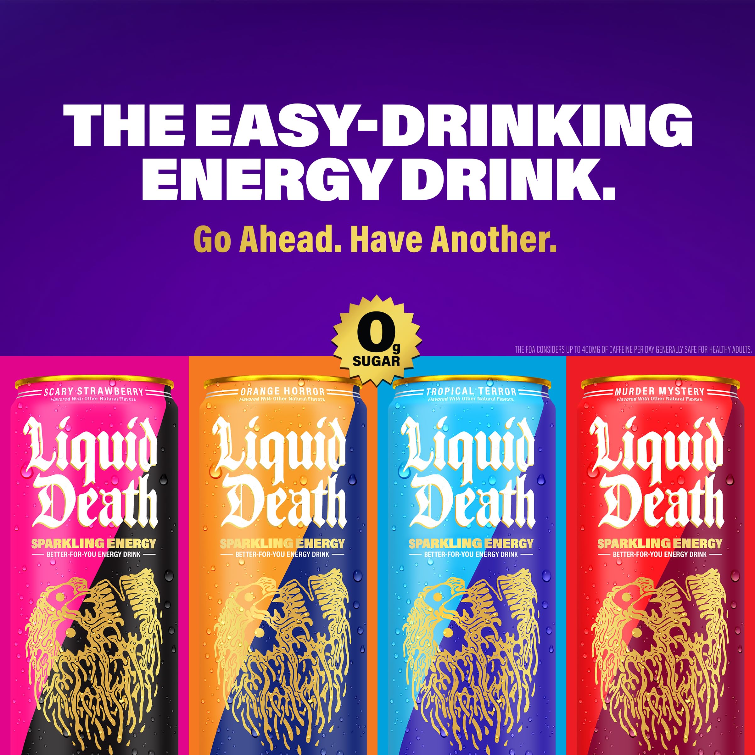 Comparación de tamaño Liquid Death con una mano para ver escala y porción conveniente