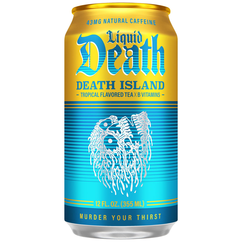Liquid Death primer plano de la lata mostrando textura y calidad premium