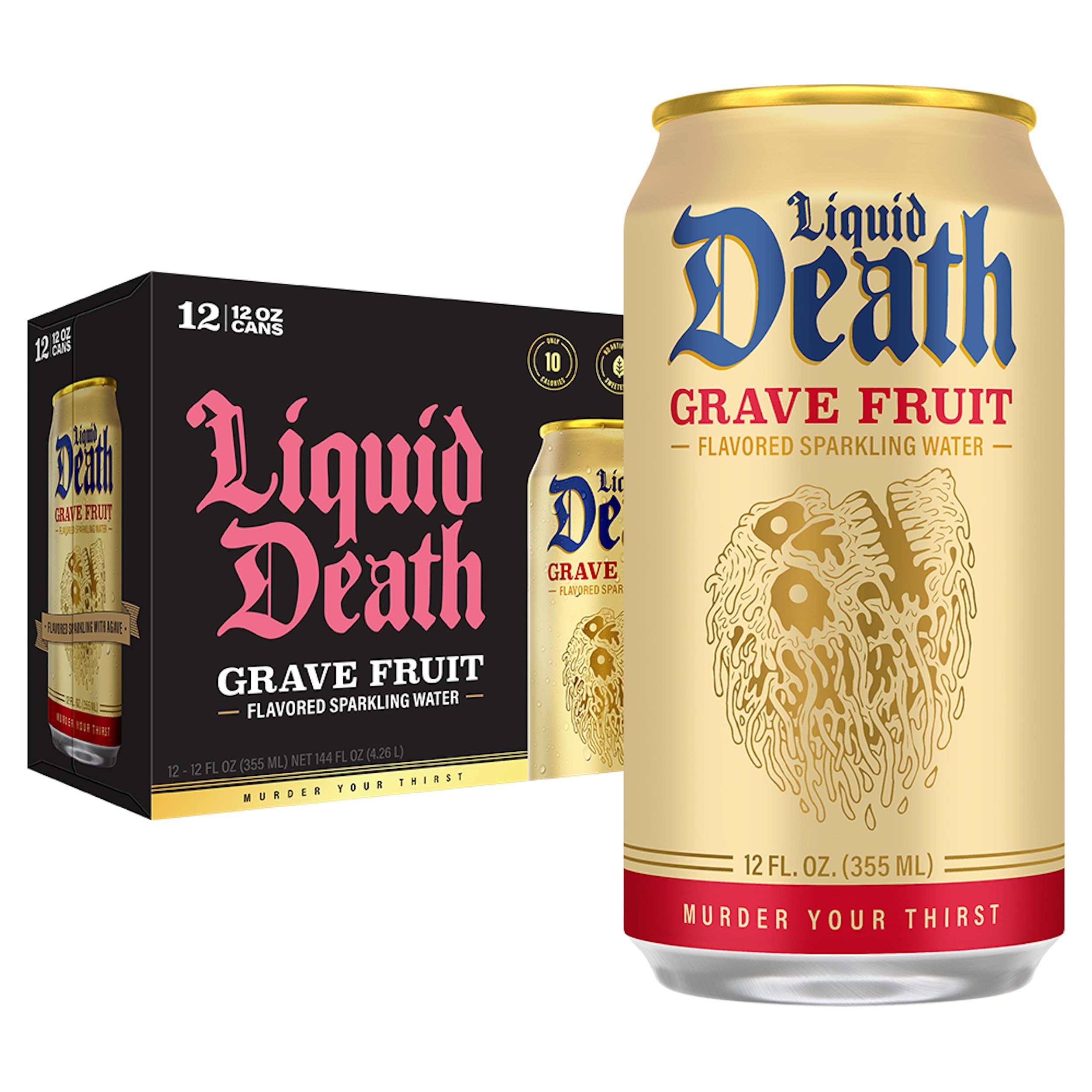 Liquid Death lata frontal mostrando diseño y sabor intenso