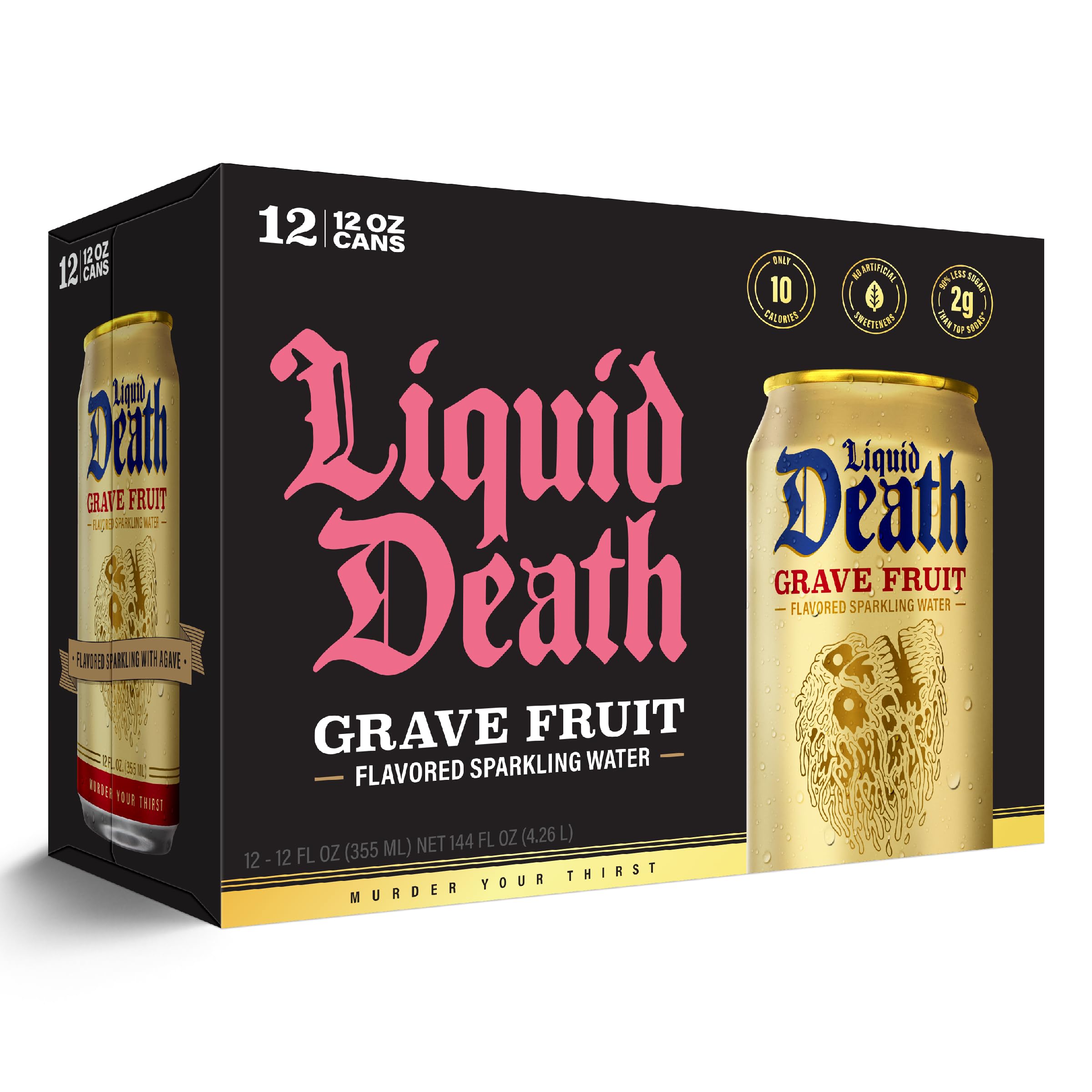 Liquid Death lata junto a una regla para comparar tamaño