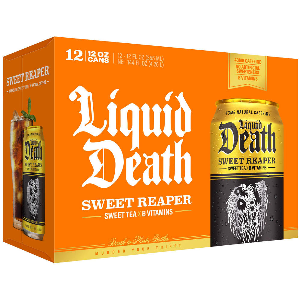 Liquid Death etiqueta nutricional legible mostrando bajo azúcar y vitaminas B