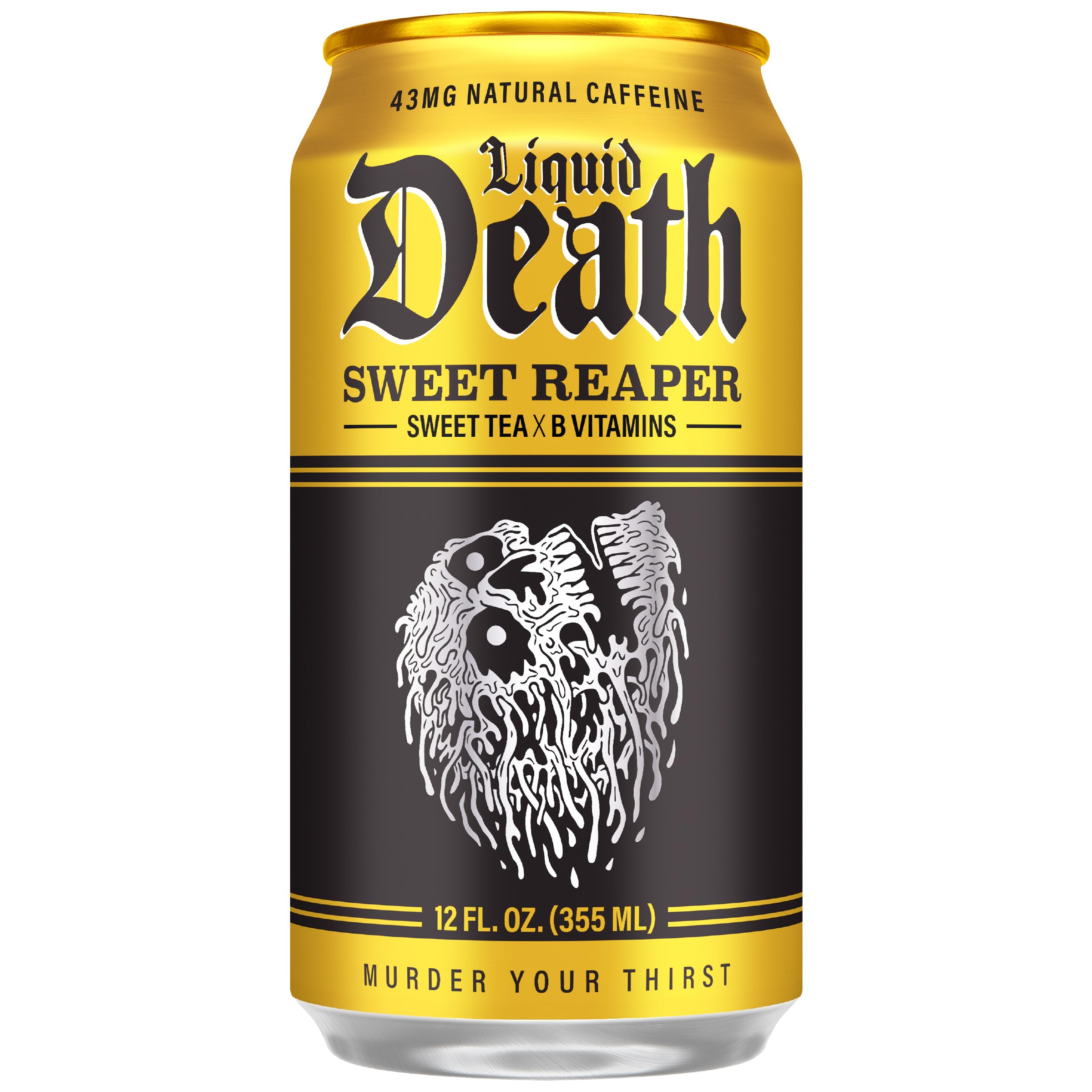 Liquid Death detalle de textura de la lata y acabado metálico, sensación premium