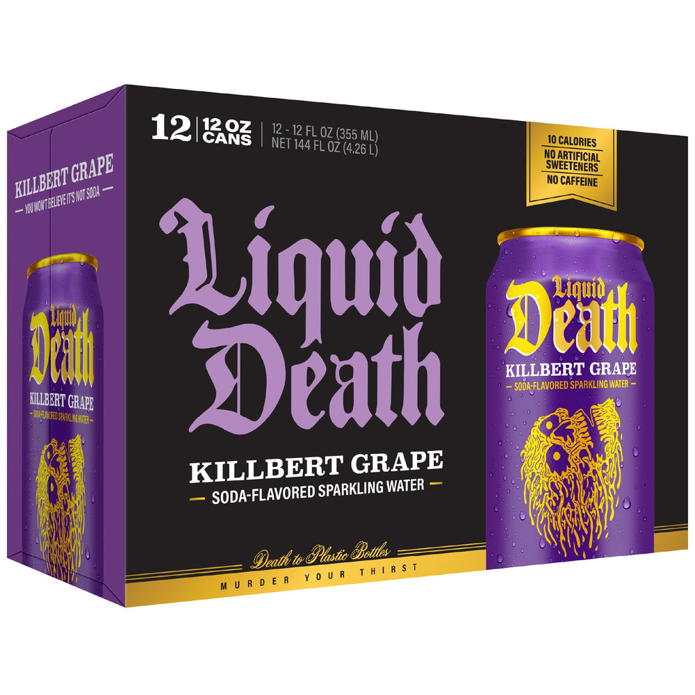 Liquid Death etiqueta en detalle con ingredientes visibles y claridad informativa