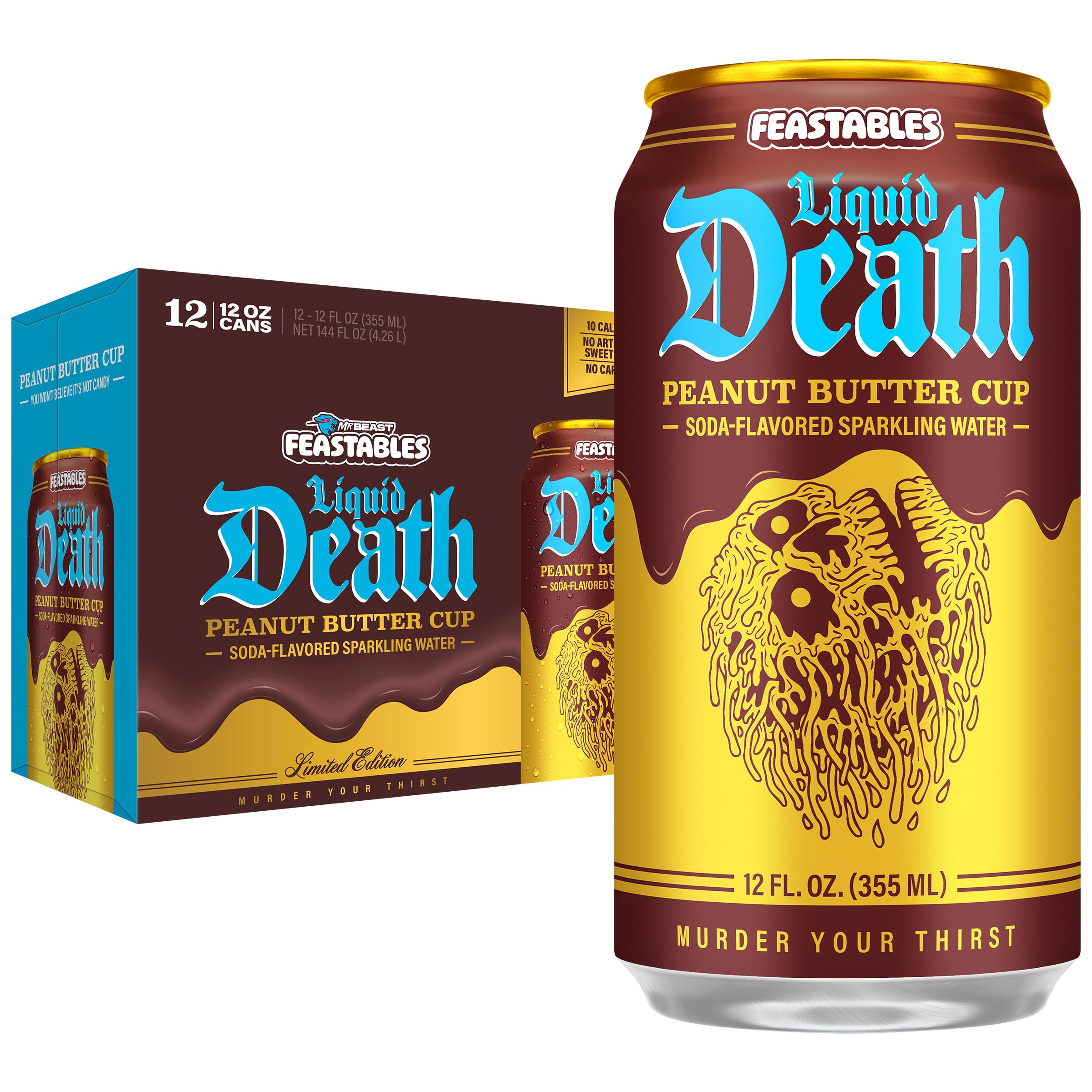 Liquid Death lata frontal mostrando el diseño y efecto refrescante