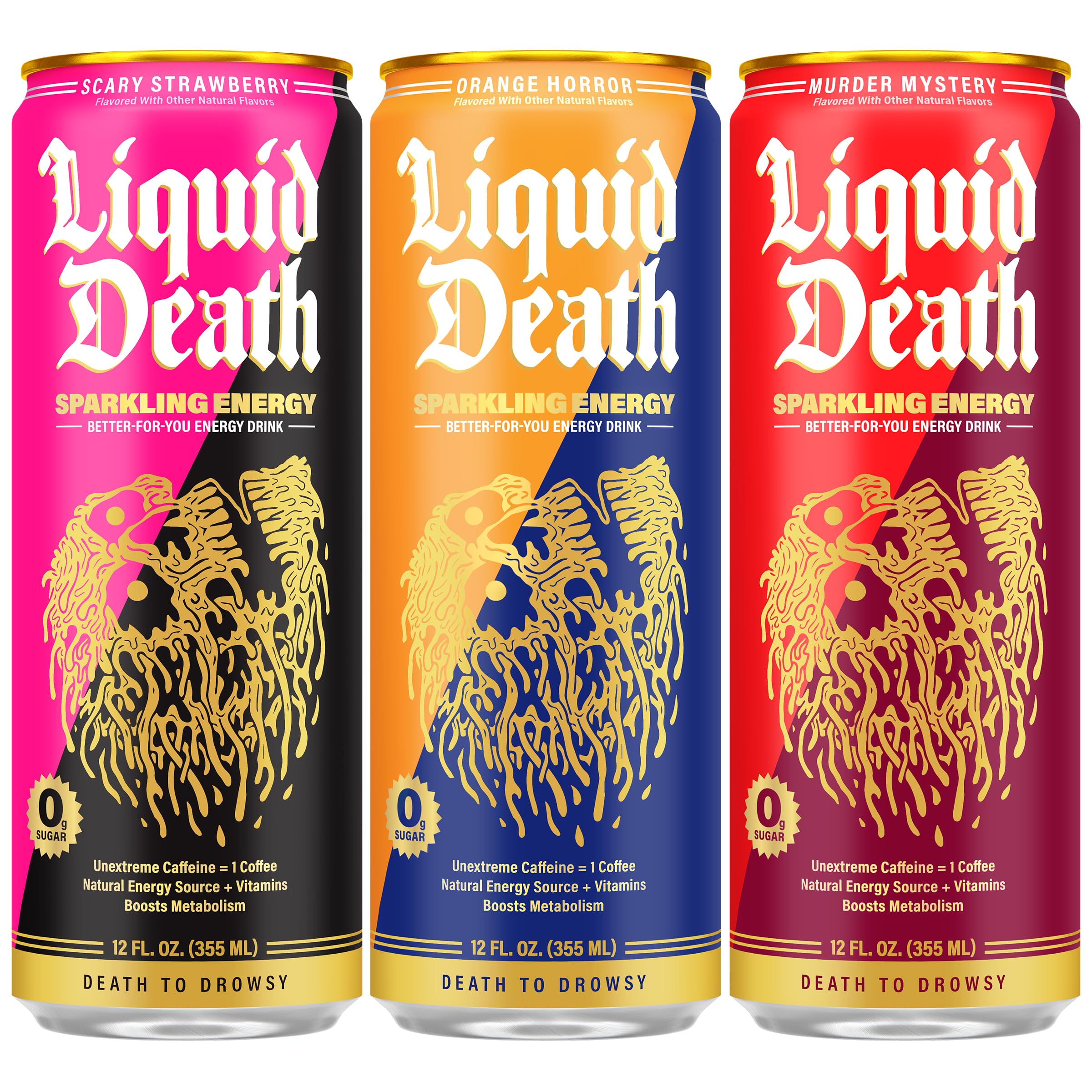 Detalle de la textura de la lata Liquid Death con acabado metálico y legibilidad clara