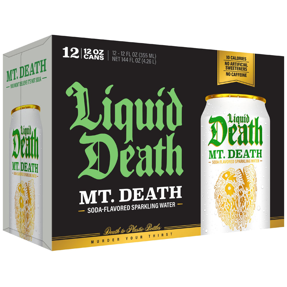 Liquid Death etiqueta con certificación kosher e información nutricional visible