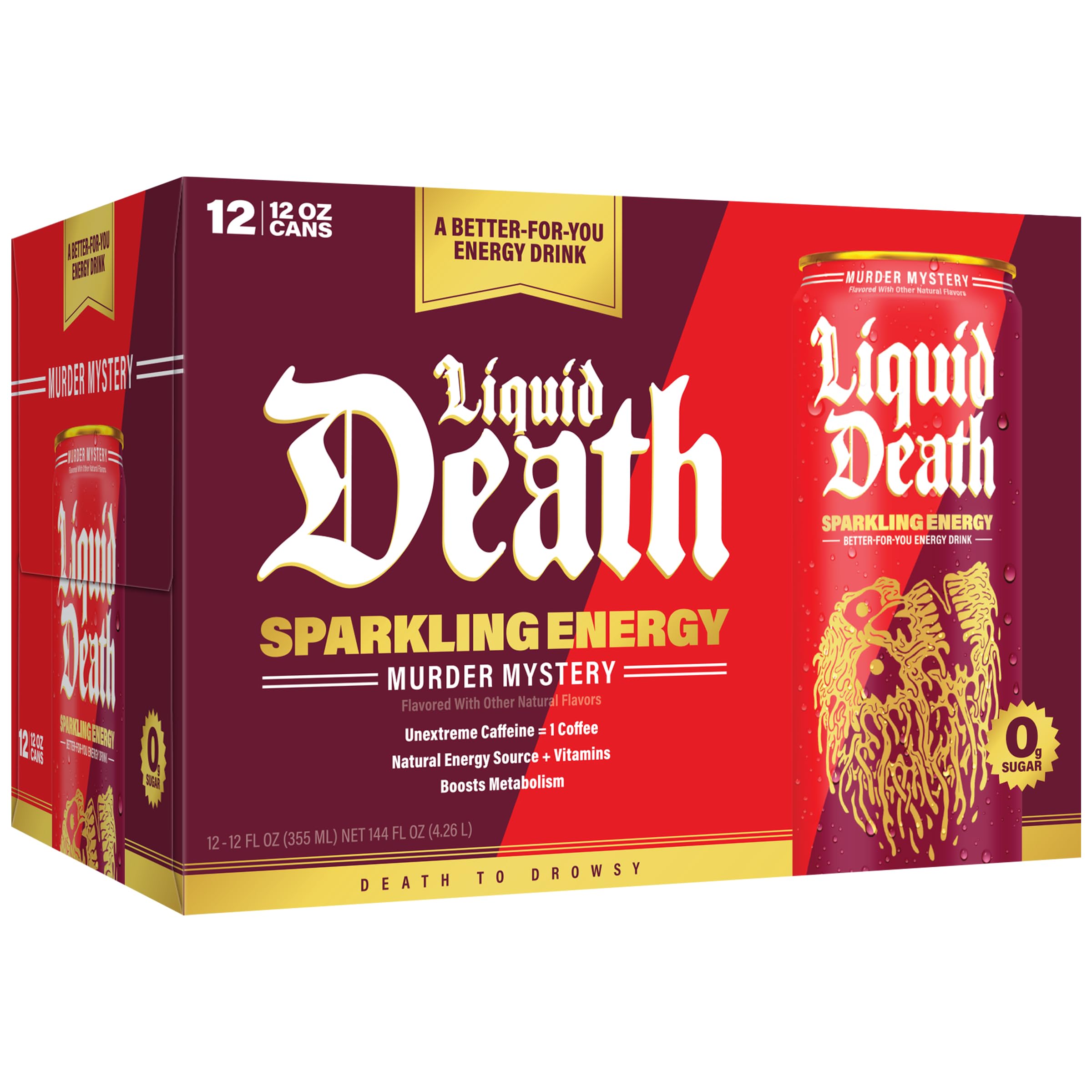 Open Liquid Death can pouring into glass, demonstrating clear sparkling color and effervescence