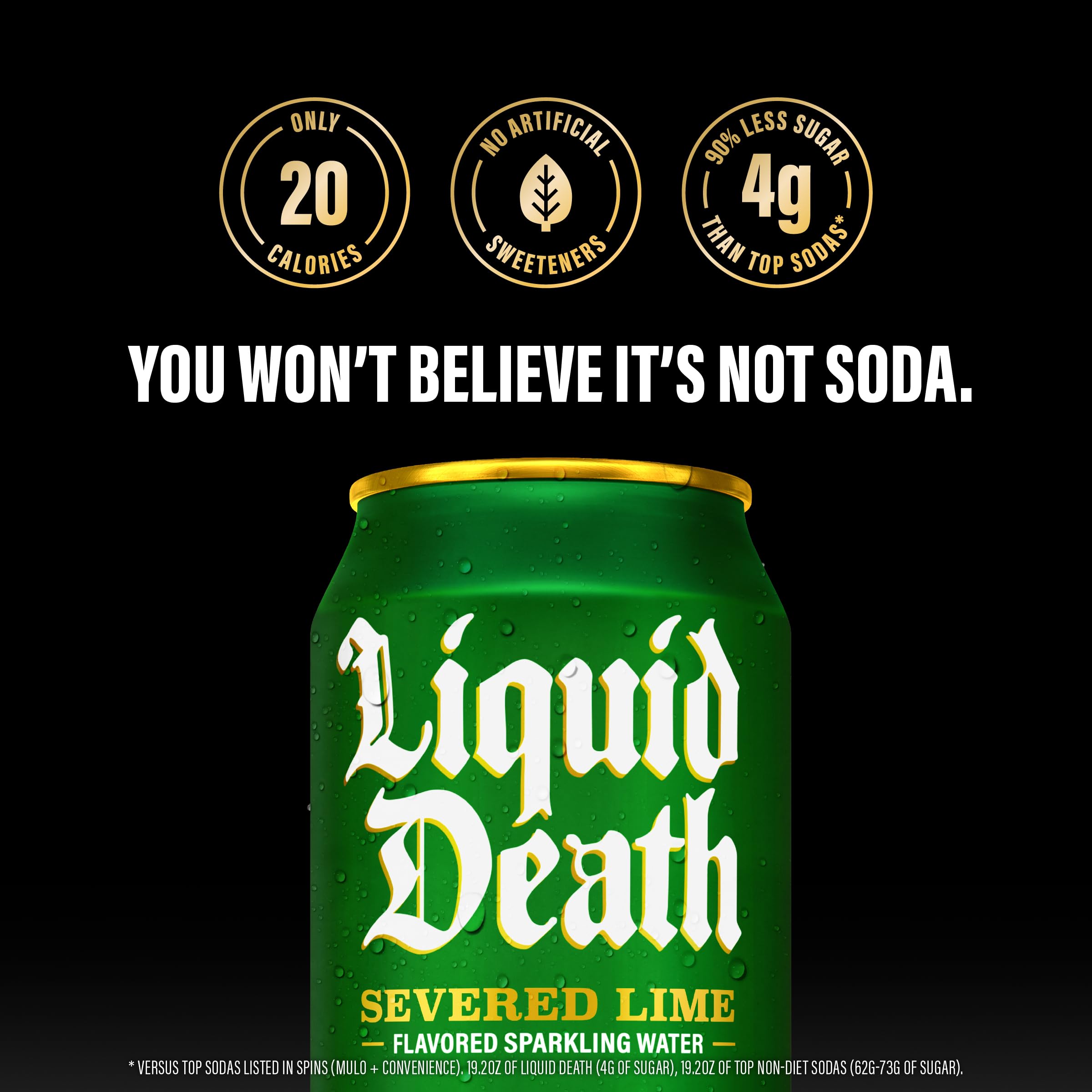 Liquid Death detalle de etiqueta con certificación kosher y beneficios