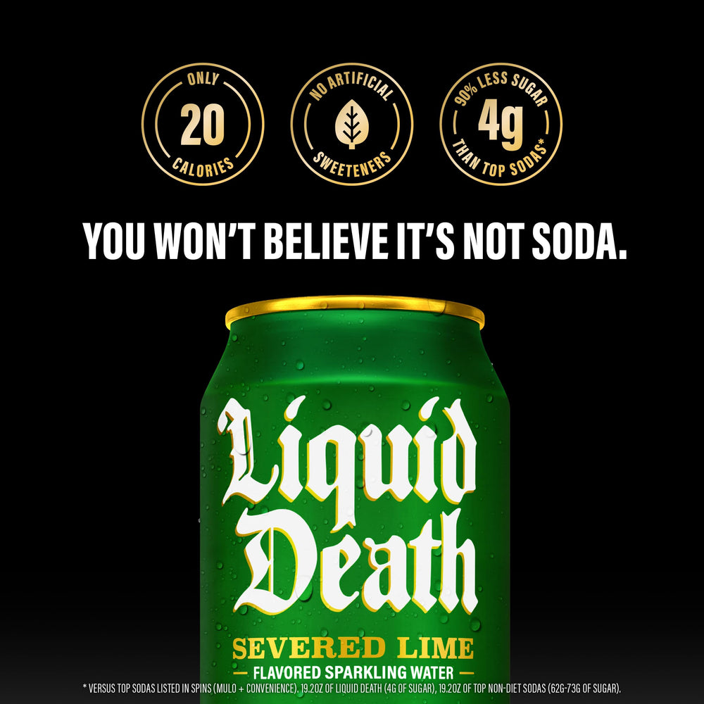 Liquid Death detalle de etiqueta con certificación kosher y beneficios