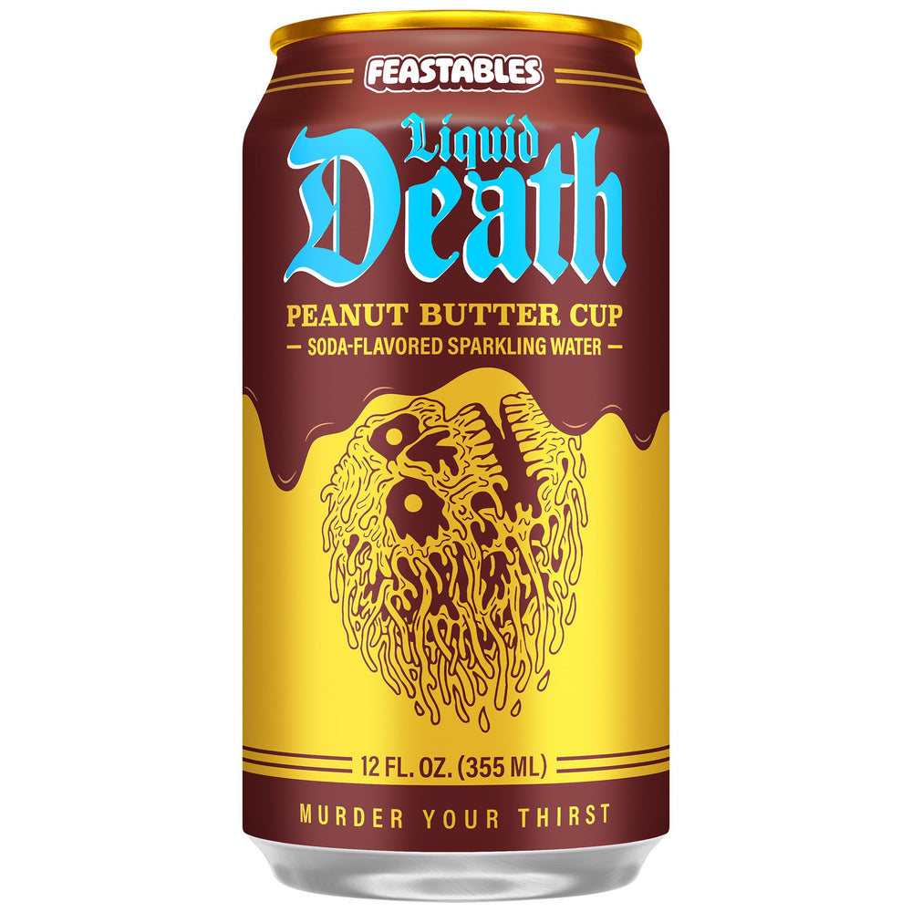 Liquid Death primer plano de burbujas y textura para sensación de soda
