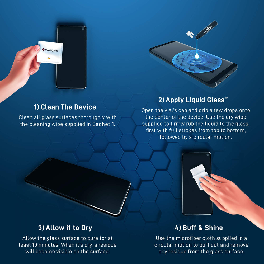 LIQUID GLASS botella junto a móvil para comparar rendimiento y tamaño