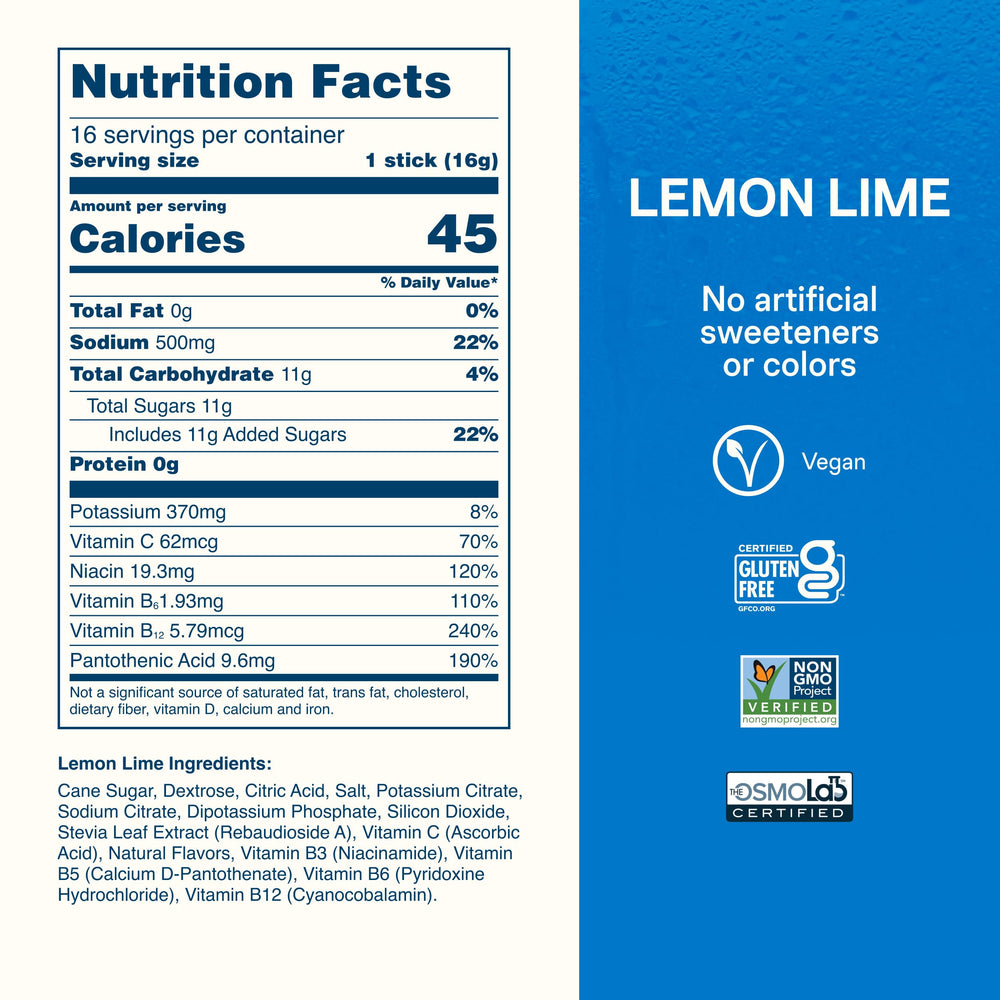 Liquid I.V. etiqueta nutricional detallada que resalta vitaminas del complejo B