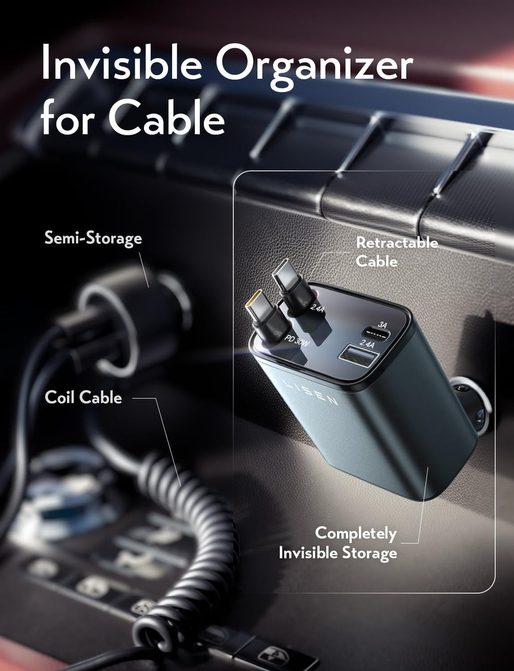 LISEN interior de coche organizado sin cables sueltos, mejora estética y orden