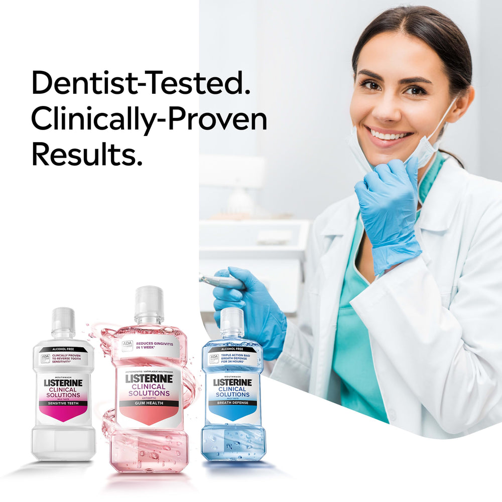 Listerine comparación de tamaño con manos para visualizar la escala