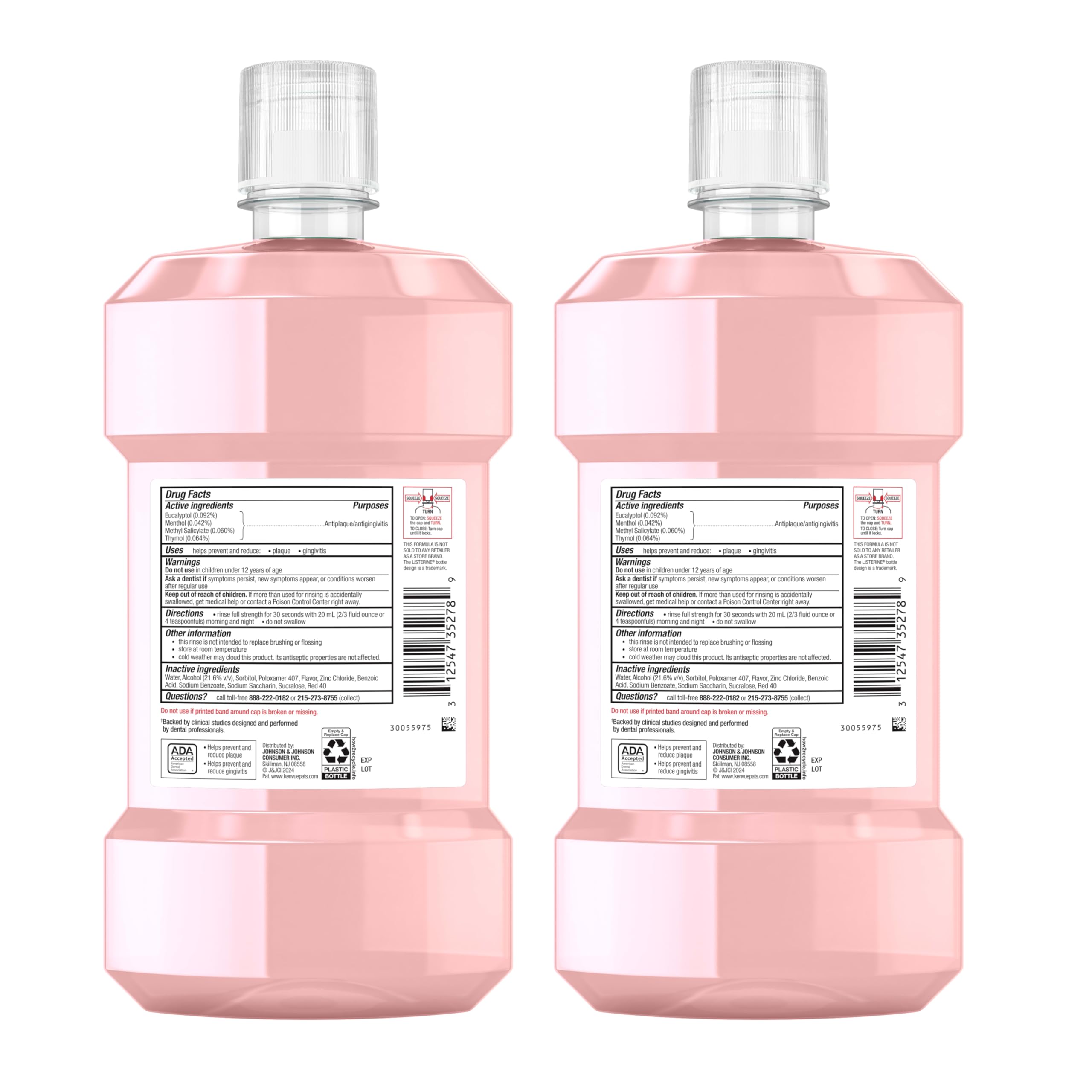 Listerine primeros planos de eucaliptol, mentol y timol como activos