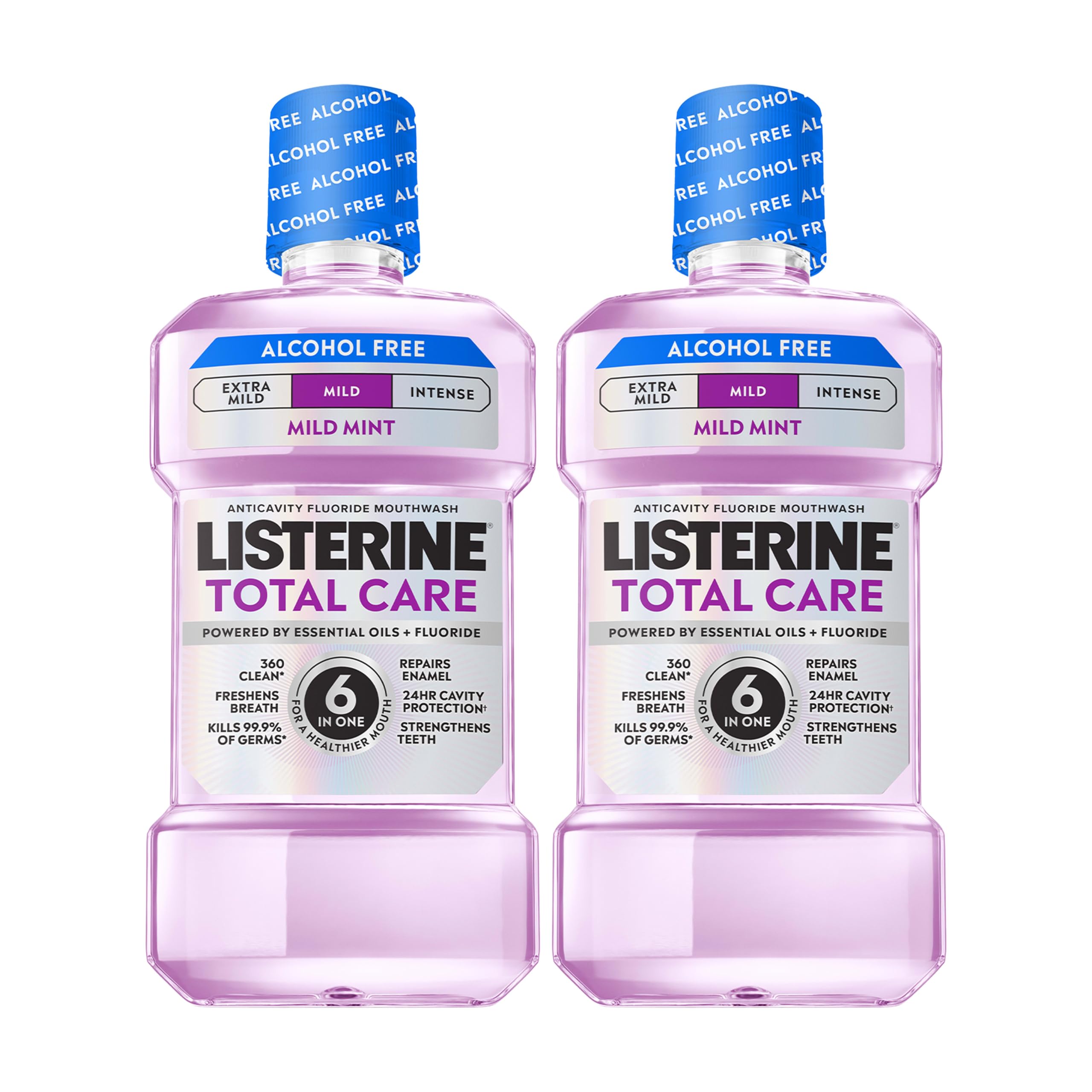 Listerine frasco frente mostrando diseño y volumen para fácil identificación